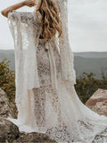 Momnfancy Floral Lace Cape Backless Boho Puffy Sleeves Pregnant Maternity Photoshoot Maxi Dress