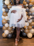 Momnfancy Romantic Cascading Ruffle Off Shoulder Tulle Baby Shower Party Mesh Pricess Pregnant Maternity Mini Dress
