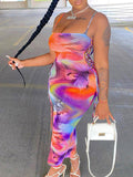Momnfancy Purple Colorful Bodycon Tie Dye Cutout Lace Up Chic Party Maternity Maxi Dress