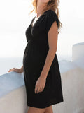 Momnfancy Big Swing V-neck Dolman Short Sleeve Maternity Mini Dress