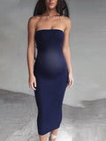 Momnfancy Solid Bandeau Fitted Maternity Casual Maxi Dress