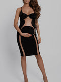 Momnfancy Black Halter Neck Patchwork Sheer Bodycon Fashion Photoshoot Maternity Midi Dress