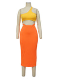 Momnfancy 2-in-1 Oblique Shoulder Irregular Fashion Bodycon Baby Shower Maternity Midi Dress