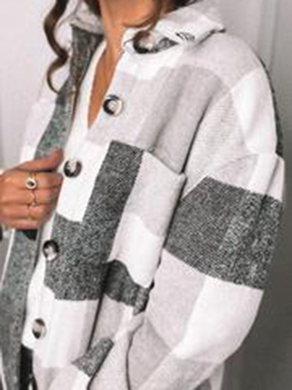 Momnfancy Plaid Cardigan Turndown Collar Long Sleeve  Maternity Wool Coat
