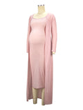 Momnfancy Pink Glitter Bright Wire 2-in-1 Bodycon Cardigan Baby Shower Party Going Out Outfit Maternity Midi Dress