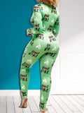 Momnfancy Letter Print Single Breasted Romper Onesie Maternity Pajama Long Jumpsuit