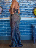 Momnfancy Bodycon Rhinestone Mesh Glitter Mermaid Cutout Elegant Evening Photoshoot Maternity Maxi Dress