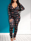 Momnfancy Letter Print Single Breasted Romper Onesie Maternity Pajama Long Jumpsuit