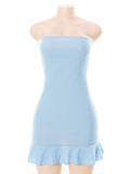 Momnfancy Blue Ruffle Bandeau Bodycon Fashion Bbay Shower Gender Reveal Maternity Mini Dress