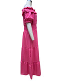Momnfancy Rose Carmine Off Shoulder Ruched Photoshoot Flowy Empire Waist Maternity Frenulum Dress