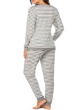 Momnfancy Striped Round Neck Long Sleeve Nursing Maternity Long Pajama Set