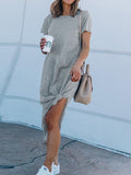 Momnfancy Knot Side Slits Round Neck Short Sleeve Casual Maternity Maxi Dress