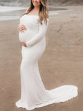 Momnfancy Off Shoulder Draped Mermaid Photoshoot Maternity Maxi Dress
