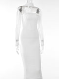 Momnfancy White Mesh Off Shoulder Corset Cut Out Bodycon Fashion Maternity Baby Shower Midi Dress