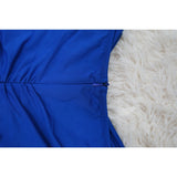 Momnfancy Blue Ruched Off Shoulder Cross Chest Elegant Bodycon Baby Shower Maternity Midi Dress