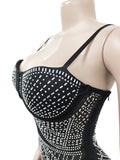 Momnfancy Diamond Mesh Rhinestone Slit Cami Spaghetti Straps Bodycon Elegant Evening Gown Maternity Photoshoot Baby Shower Maxi Dress