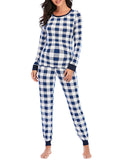 Momnfancy Buffalo Plaid Round Neck Long Sleeve Maternity Long Pajama Set